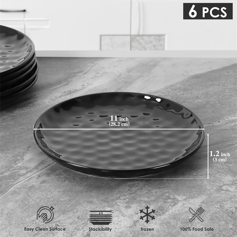 11 Inch Ceramic Plate Black Noble Elegant Hammered 6-piece Set For Parties Family Dinners