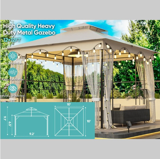 Metal Gazebo With Mosquito Net And Sunshade Galvanized Steel Design Outdoor Tent