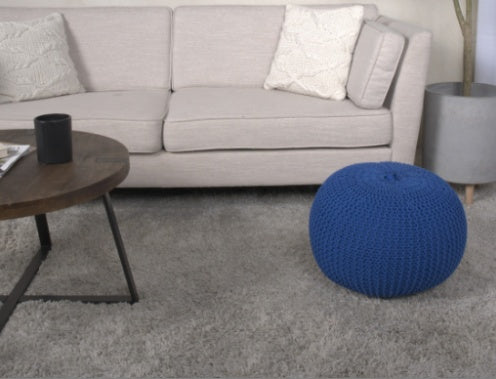 Bordeaux Knitted Cotton Round Pouf, Yellow