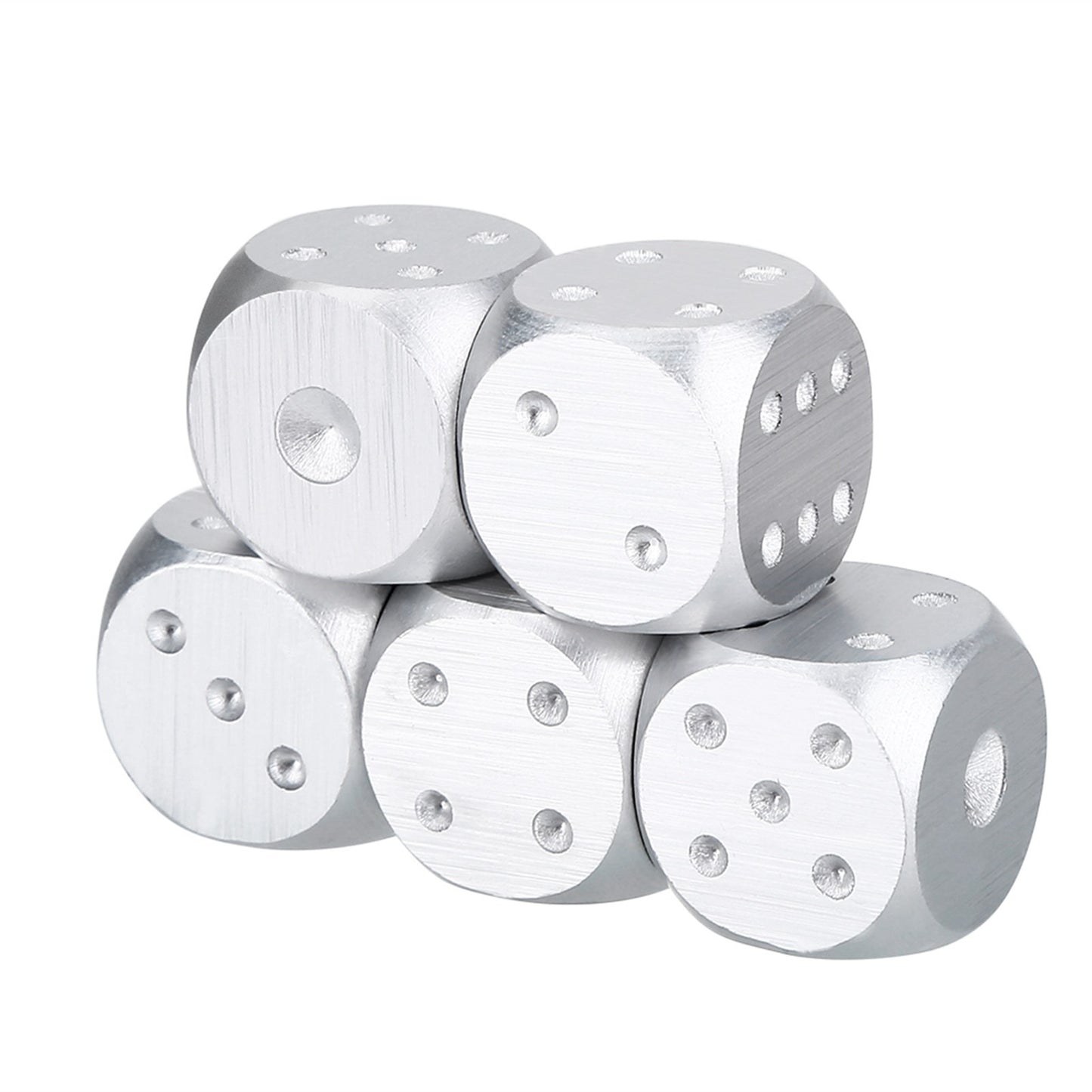 5pcs Aluminium Alloy Table Game Poker Games Dices Set with Storage Box (Silver Square Box)