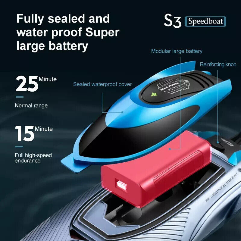 4DRC S3 45km-h Remote Control Boat Kids Toy WATER-COOLED High Speed RC Ship US
