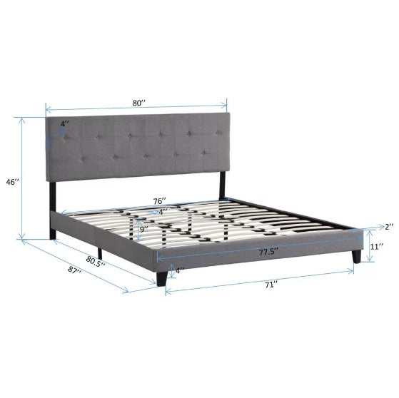 The Bed Frame With An Oversized Fabric Platform Is Easy To Assemble And Is Grey