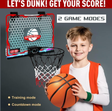 Children's Indoor Basketball Frame, Easy To Install Door, Basketball Frame Noise Reduction And 9 Modes, LED Lighting Scratch Resistant Electronic Scoreboard
