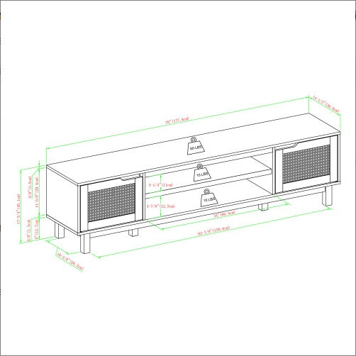 Modern Rattan-Door Low TV Stand For TVs Up To 80 Inches Black