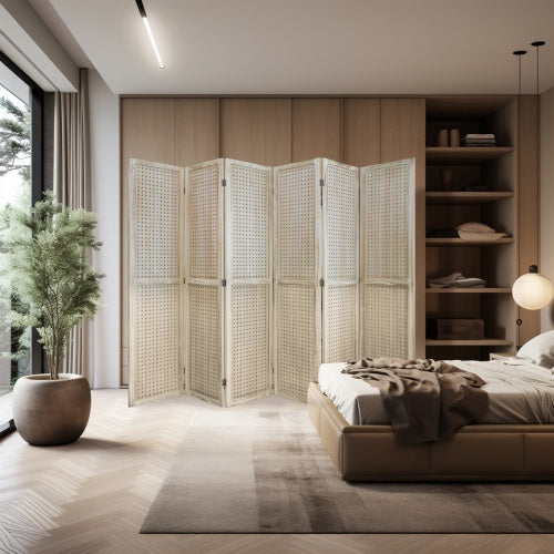 6 Panel Room Partition, 5.6 Foot Pegboard Display Wooden Room Partition Folding Privacy Screen