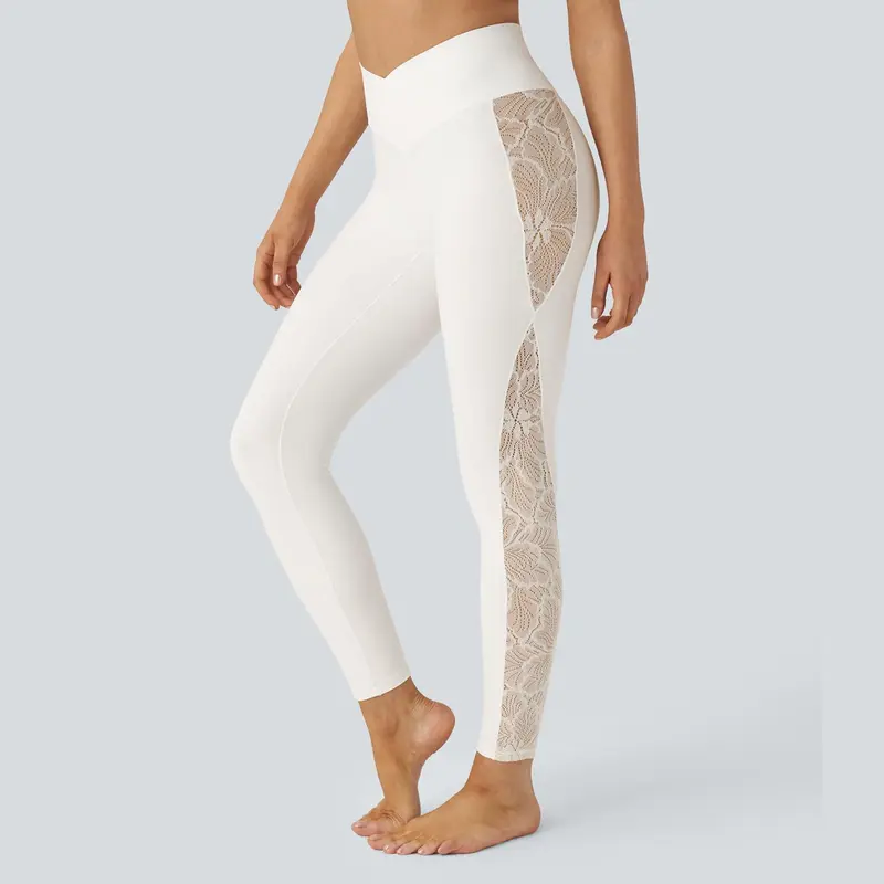 Sexy hollow lace stitching sports yoga leggings