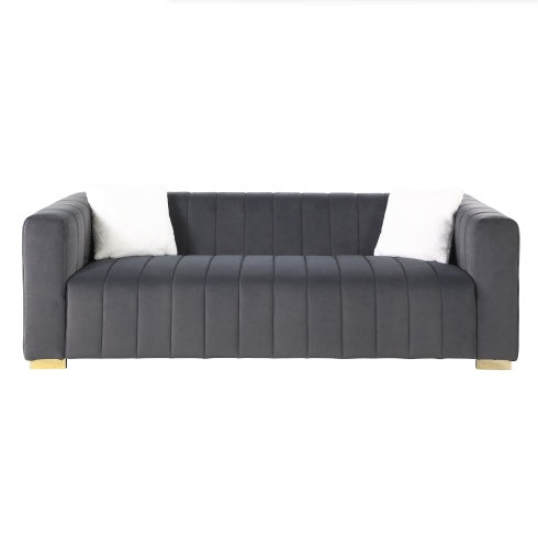 A Modern Channel Sofa Take On A Traditional Chesterfield,Black Color,3 Seater