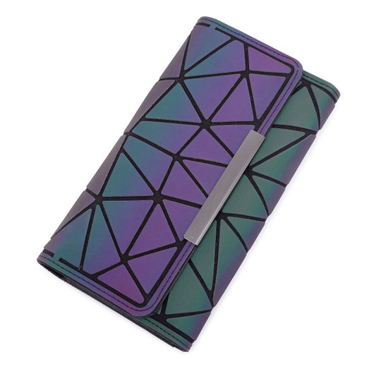 Tri-Fold Luminous Rhombic Wallet New Simple Long Wallet Retro Small Card Bag Women's Clutch