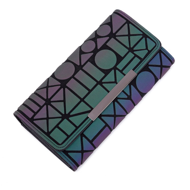 Tri-Fold Luminous Rhombic Wallet New Simple Long Wallet Retro Small Card Bag Women's Clutch