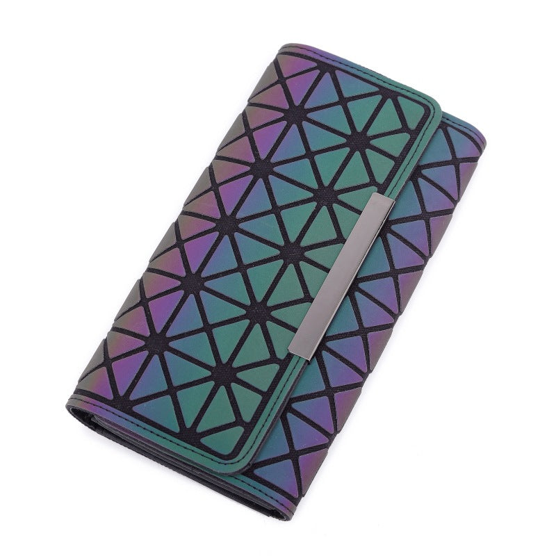 Tri-Fold Luminous Rhombic Wallet New Simple Long Wallet Retro Small Card Bag Women's Clutch