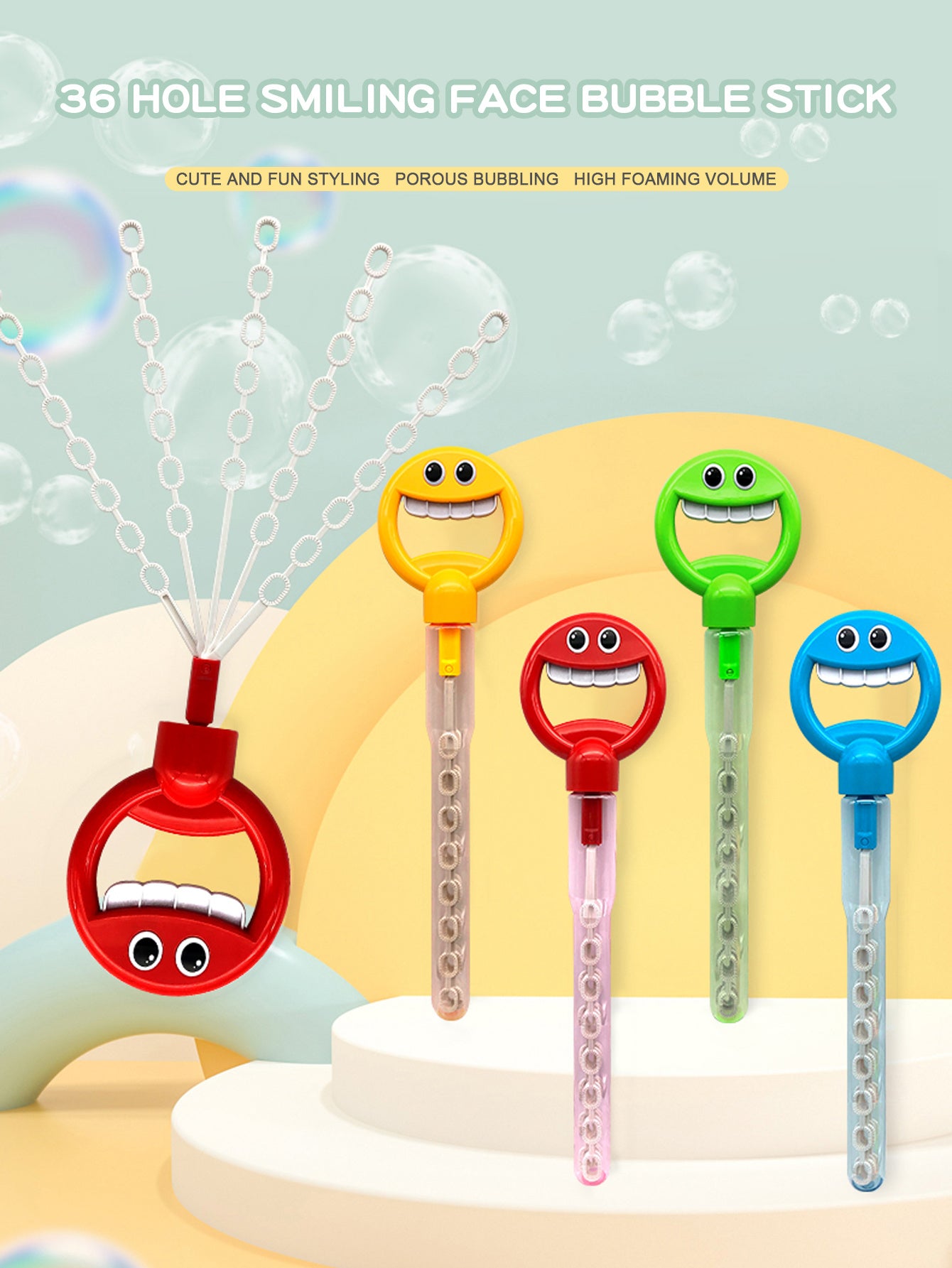 Cute Smiling Face Retractable Children's Bubble Stick