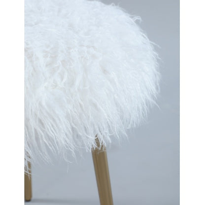 Ravni Faux Fur Accent Ottoman With Gold Legs