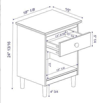 Classic 1-Drawer Solid Wood Nightstand With Cubby Caramel