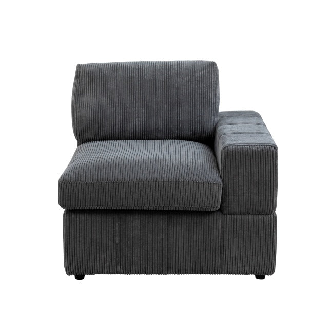 Dark Grey Corduroy Living Room Double Armrests 3-Piece Sofa