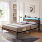 Queen Size Metal Platform Bed Frame With Wooden Headboard And Footboard With USB LINER