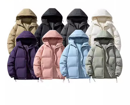 Couples hooded cotton jacket outdoor coat thick warm solid color