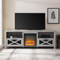 Industrial Farmhouse Metal Mesh Drop-Down X-Door  Fireplace TV Stand For TVs - Stone Grey