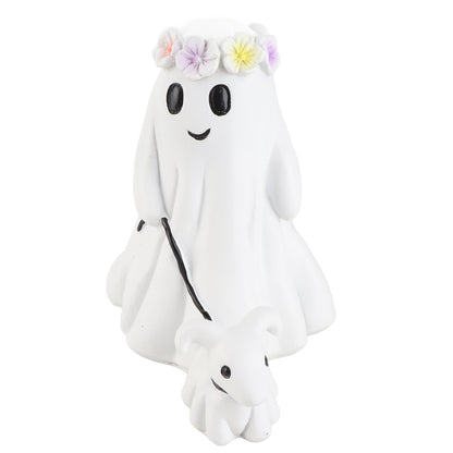 Ghost Walking Dog Statue Spooky Cute Resin Home Decoration Tabletop Ornament Ghost Dog Decor for Indoor Outdoor Use 15cm