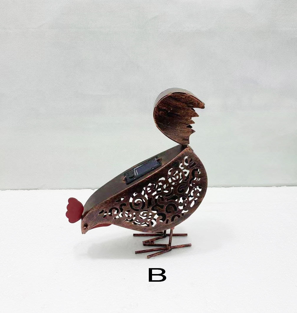 Solar Garden Lamp Iron Rooster Shape Landscape Light Outdoor Decorative Lamp