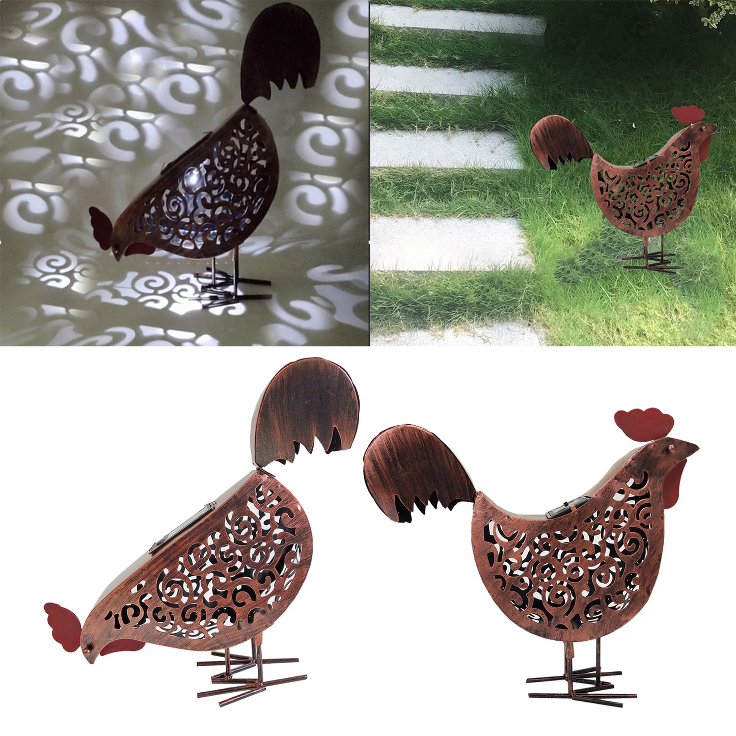 Solar Garden Lamp Iron Rooster Shape Landscape Light Outdoor Decorative Lamp
