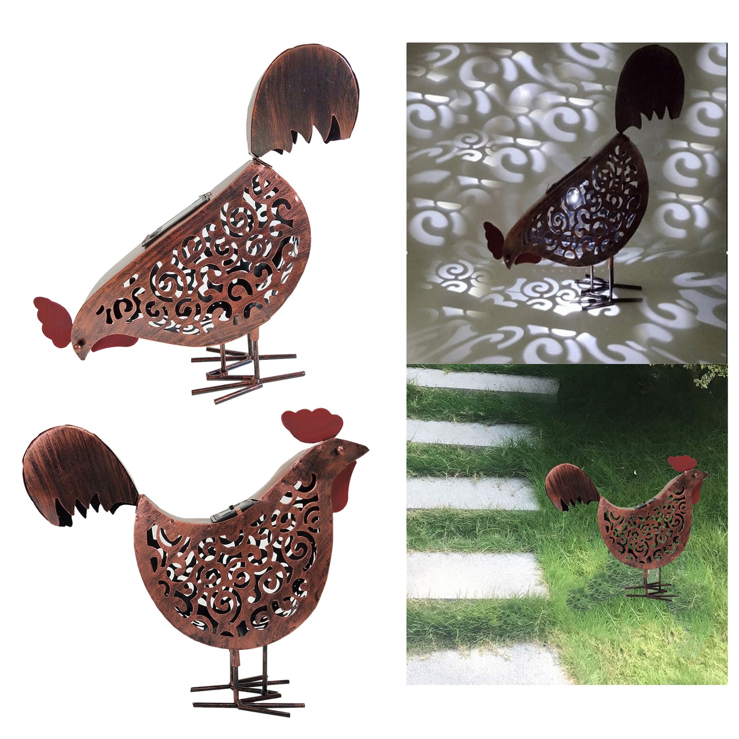 Solar Garden Lamp Iron Rooster Shape Landscape Light Outdoor Decorative Lamp