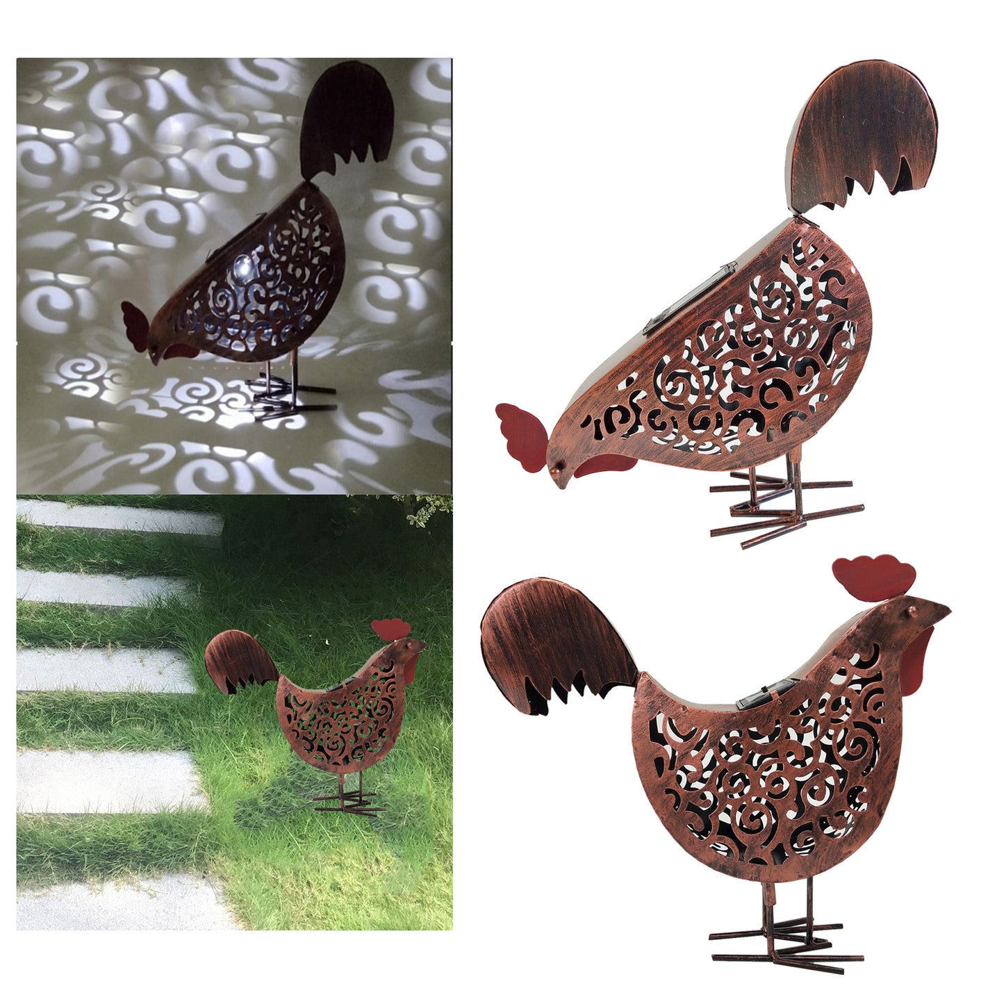 Solar Garden Lamp Iron Rooster Shape Landscape Light Outdoor Decorative Lamp