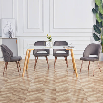 Modern Minimalist Rectangular Tempered Glass Dining Table with Brown Metal Legs_1