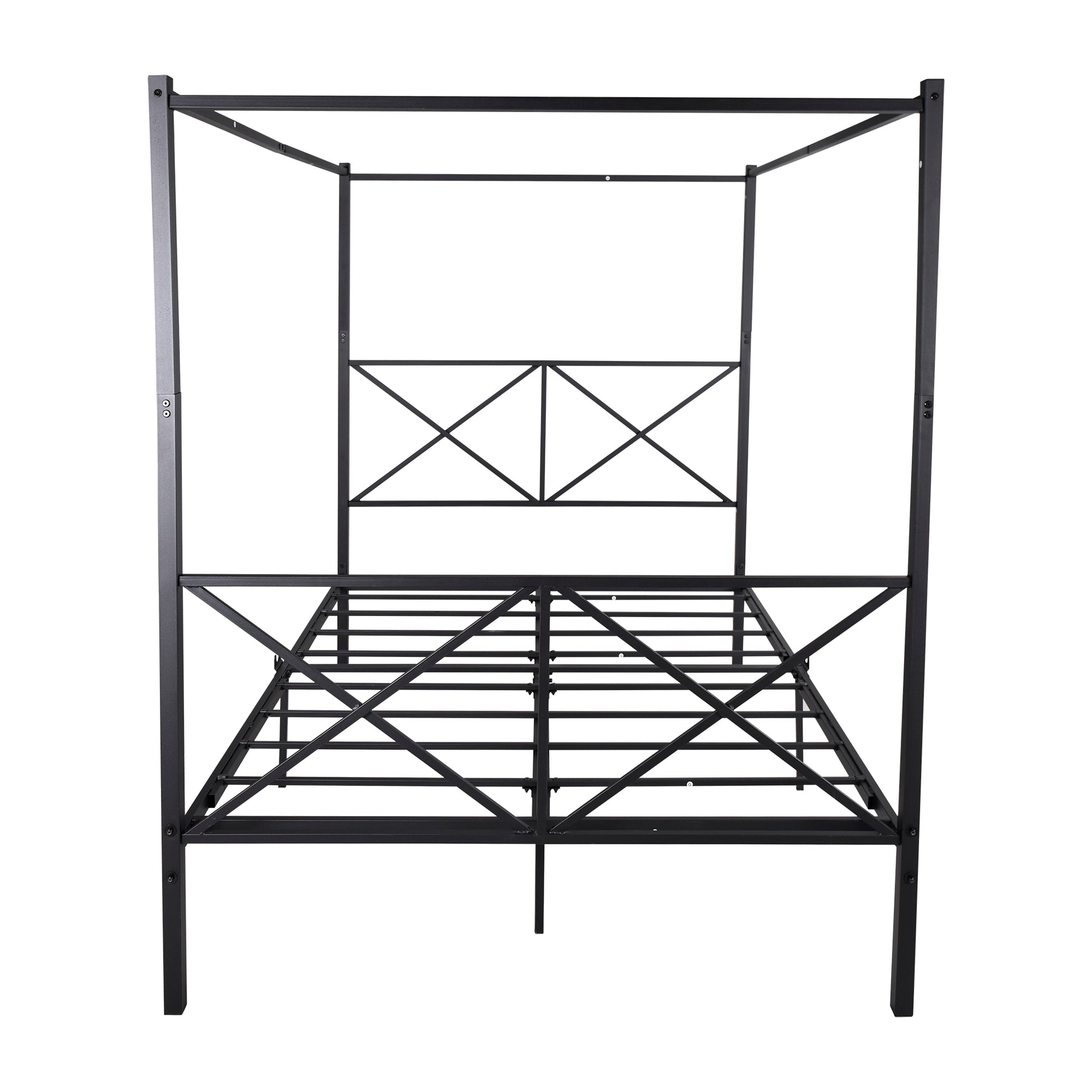 Quick Assembly Queen Sized Metal Canopy X Shaped Platform Bed Frame- Black_7