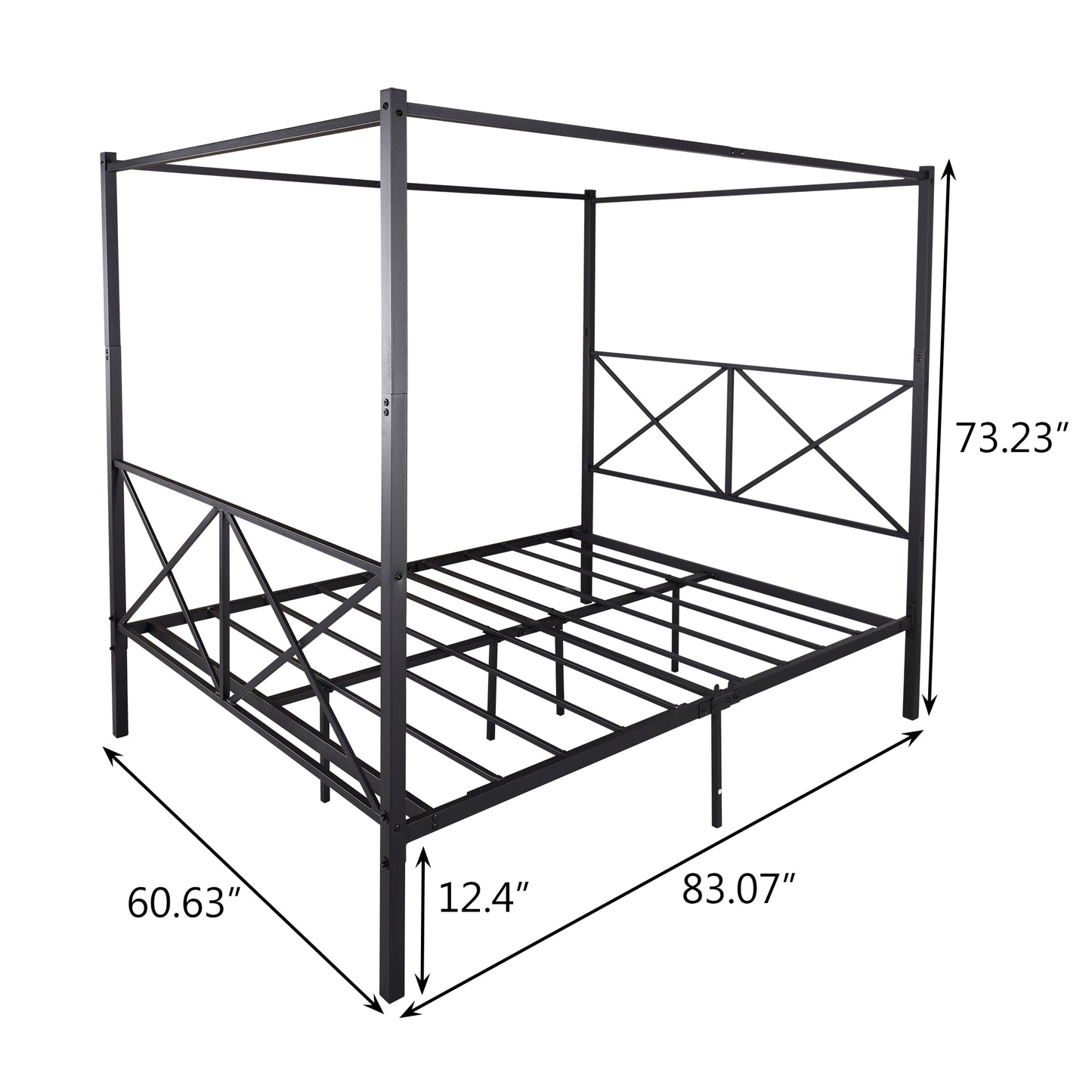 Quick Assembly Queen Sized Metal Canopy X Shaped Platform Bed Frame- Black_8