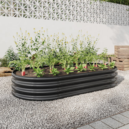 Large Oval Shaped Metal Raised Planter Outdoor Garden Plant Vegetable Bed_1