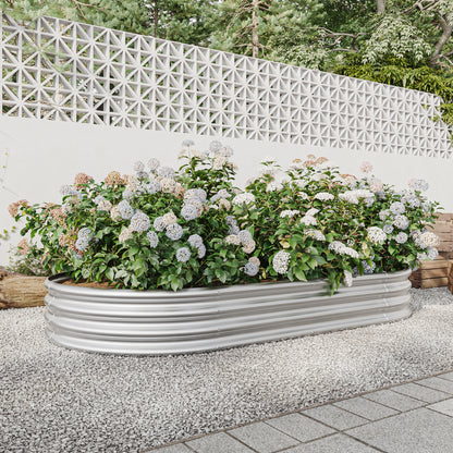 Oval Shaped Metal Raised Garden Bed Herbs and Vegetable Planter- Silver_1