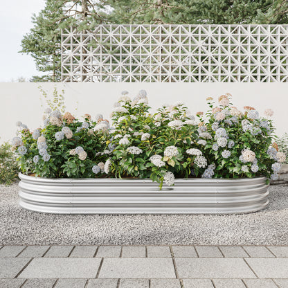 Oval Shaped Metal Raised Garden Bed Herbs and Vegetable Planter- Silver_0