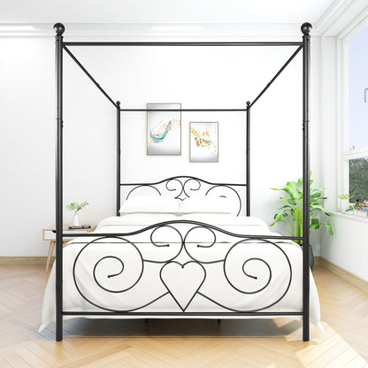 Vintage Queen-Sized Canopy Style Bedframe with Rustic Head and Foot Board_3