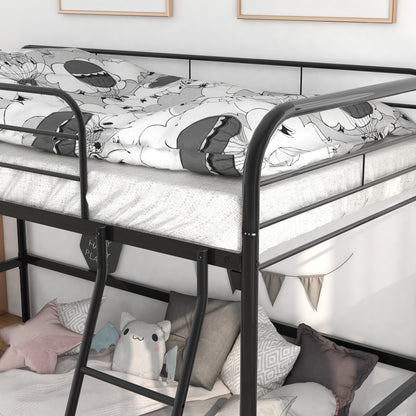 Twin-Sized Full Metal High Loft Style Bedframe with Ladder and Guard Rails_3