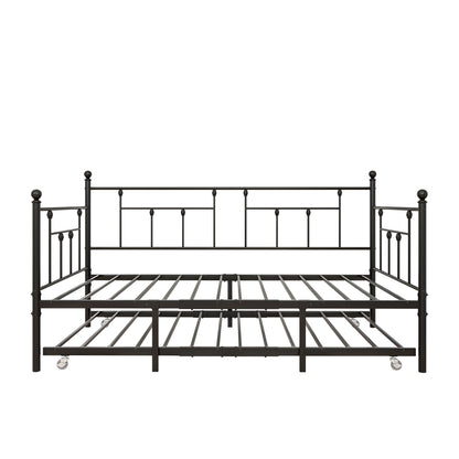 Twin-Sized Full Metal Pull-Out Daybed Bedframe with Trundle No Box Spring_14