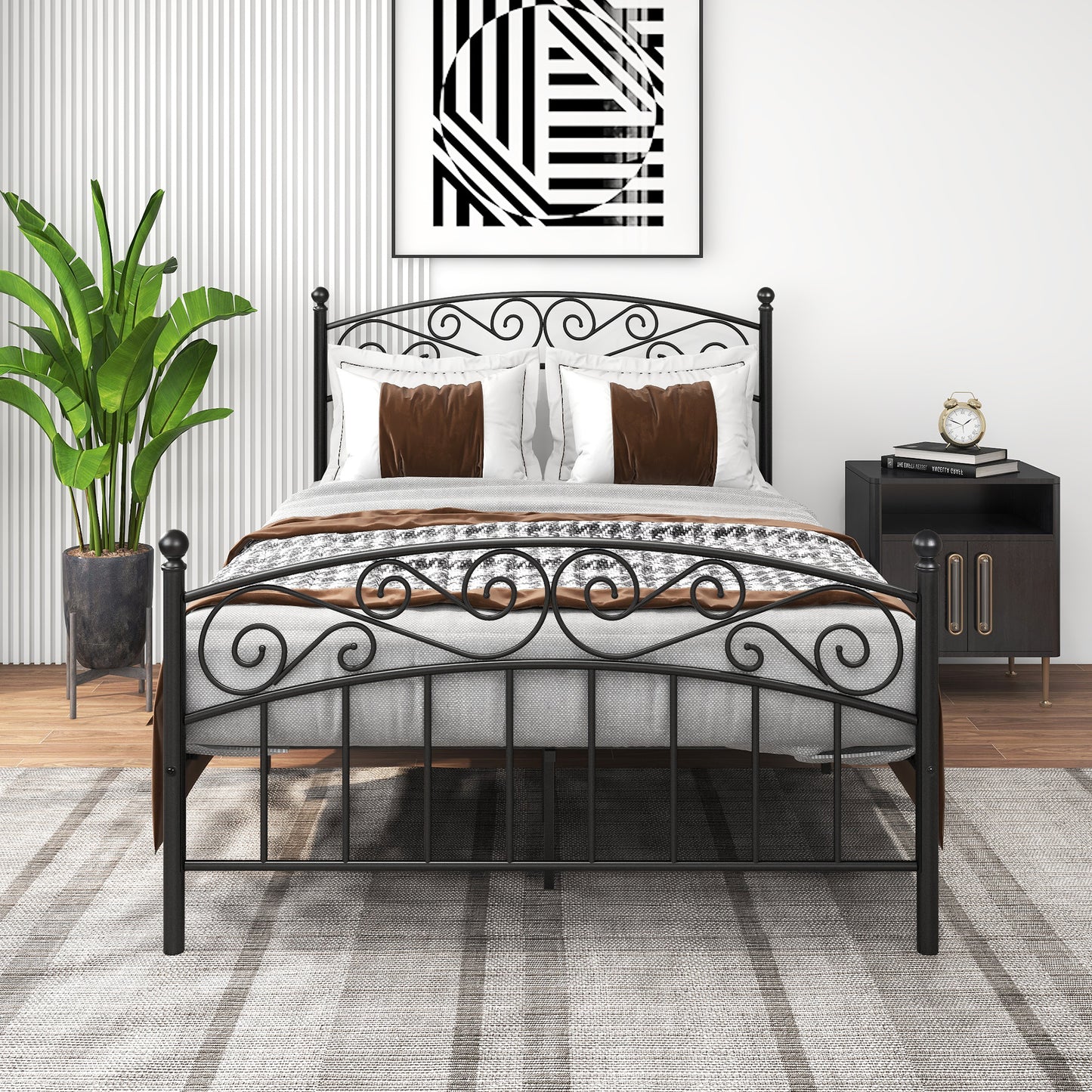 Quick Assembly Heavy Duty Platform Bedframe with Vintage Head and Footboard_3