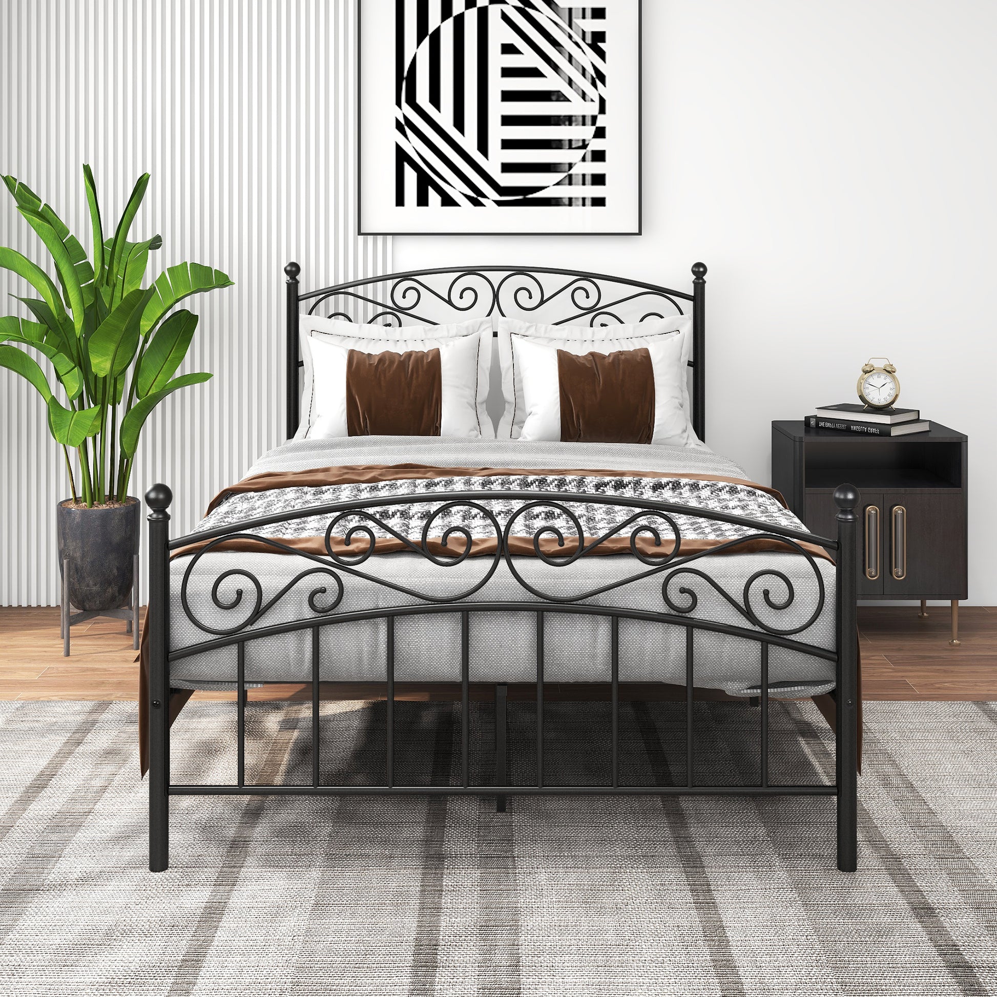 Quick Assembly Heavy Duty Platform Bedframe with Vintage Head and Footboard_3