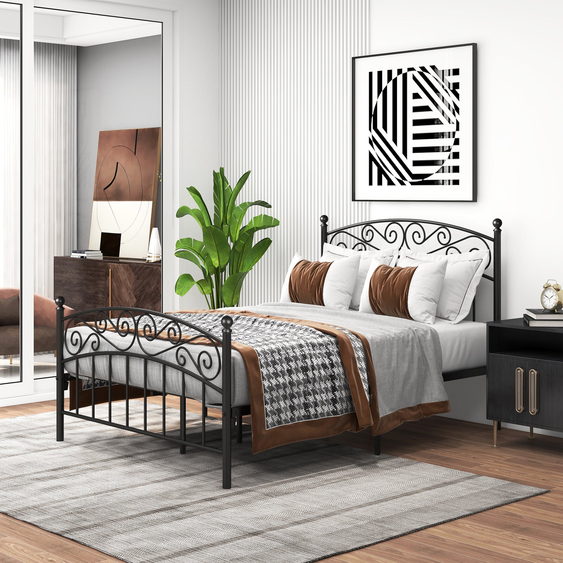 Quick Assembly Heavy Duty Platform Bedframe with Vintage Head and Footboard_2