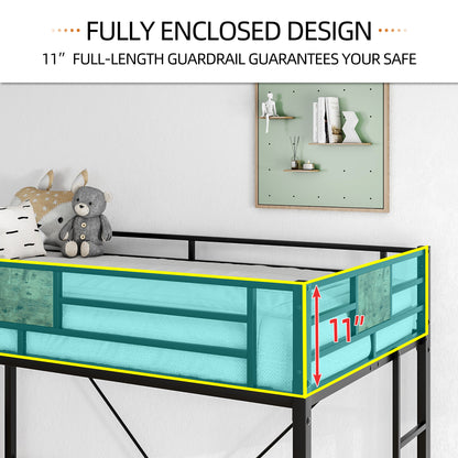 Easy Assembly Twin Sized Full Metal Loft Bedframe with Stairs and Rail_3