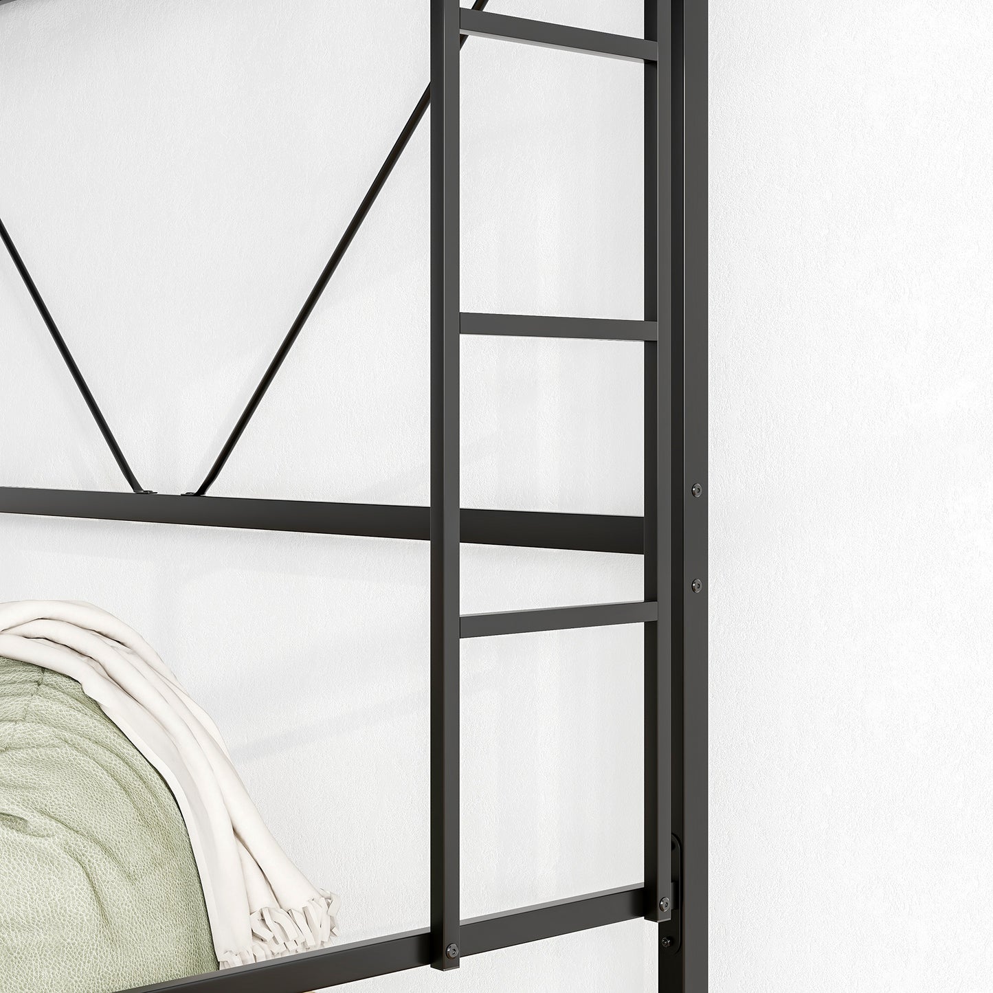 Easy Assembly Twin Sized Full Metal Loft Bedframe with Stairs and Rail_6