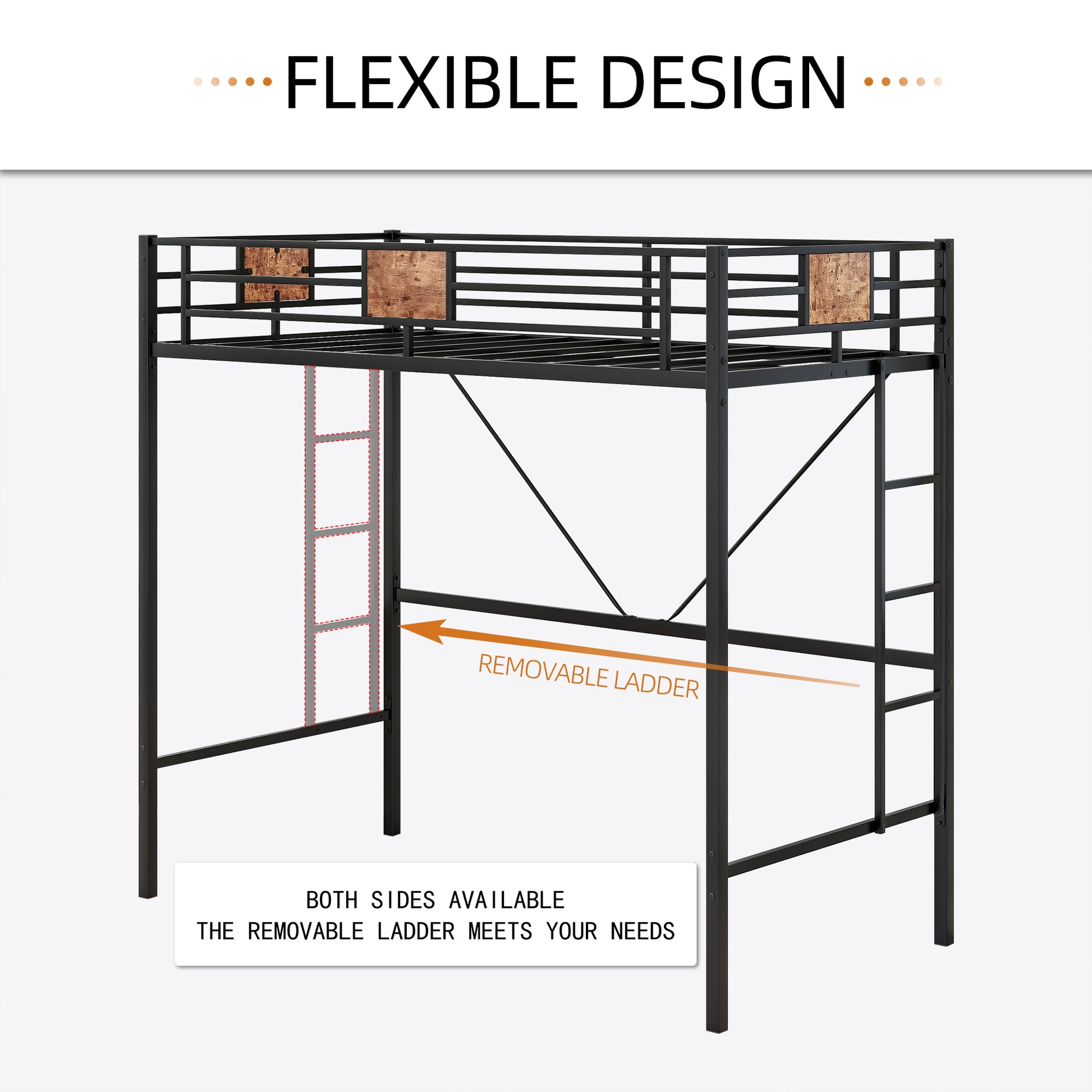 Easy Assembly Twin Sized Full Metal Loft Bedframe with Stairs and Rail_2