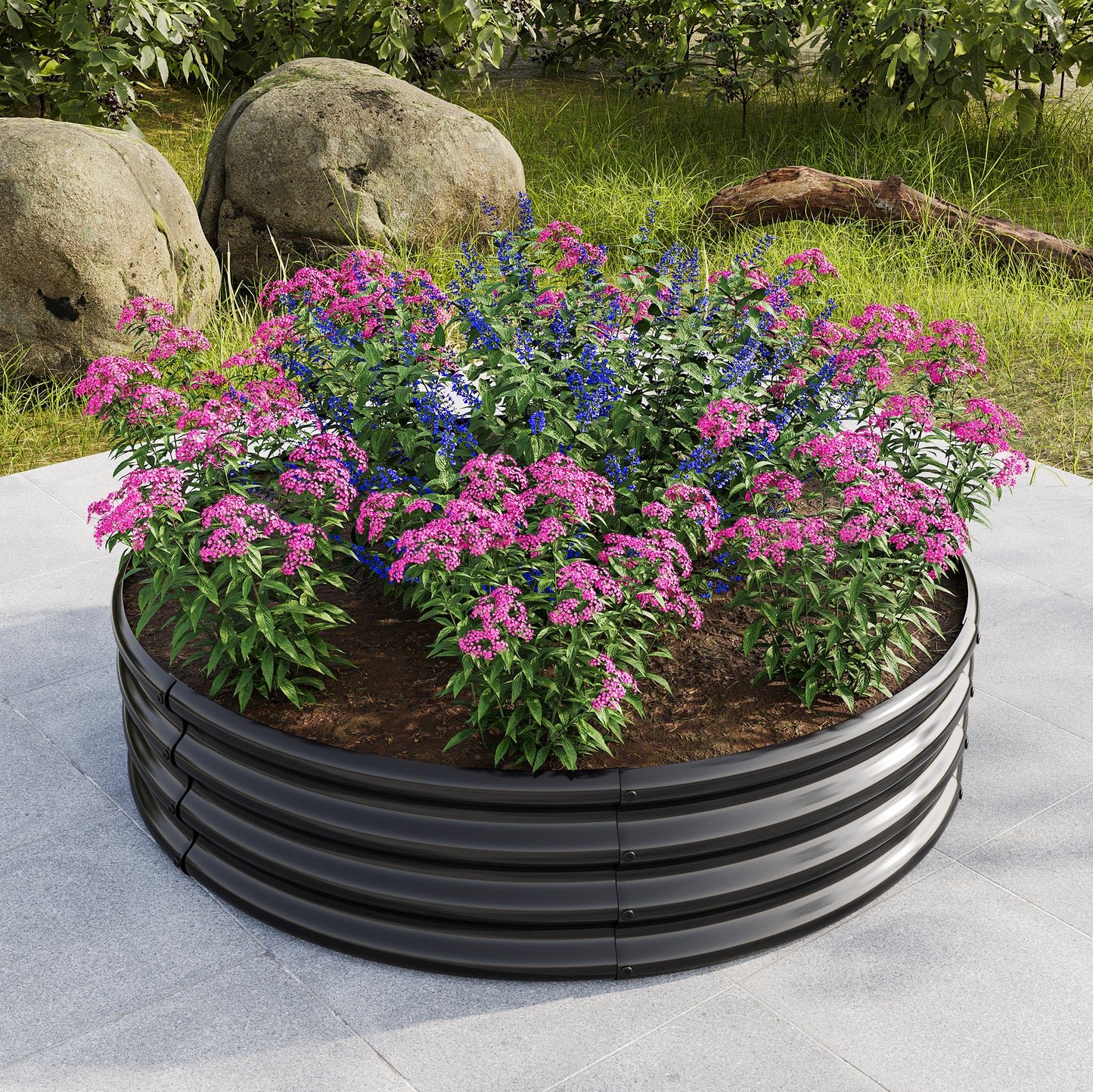 Round Shape Metal Raised Garden Bed Herbs and Vegetable Planter- Black_0