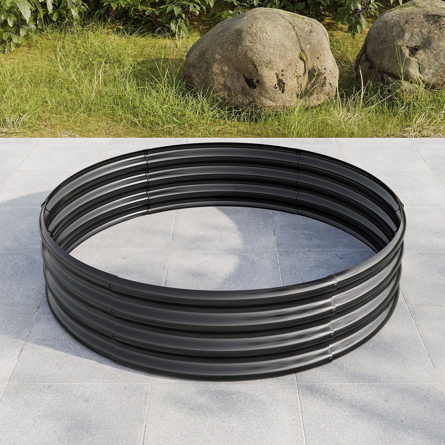 Round Shape Metal Raised Garden Bed Herbs and Vegetable Planter- Black_4