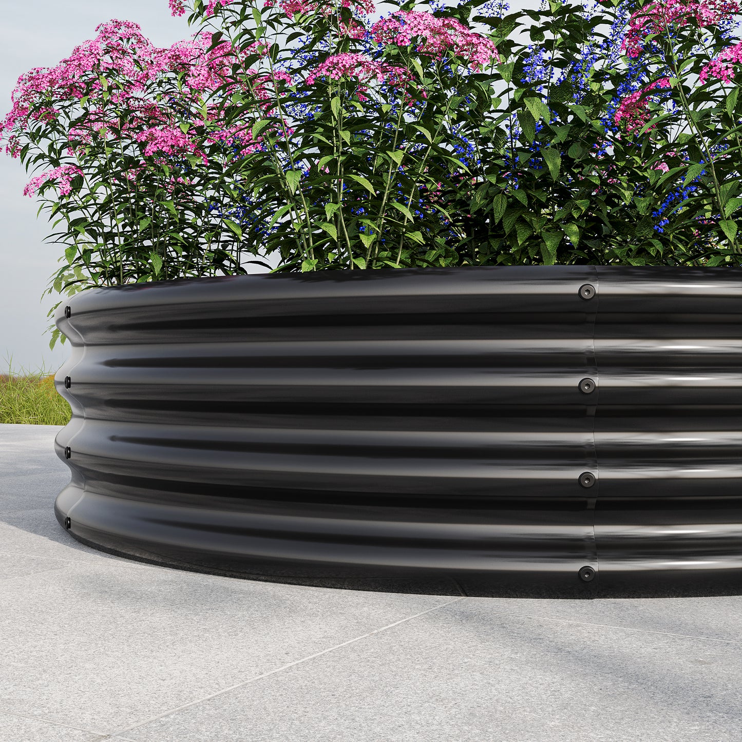 Round Shape Metal Raised Garden Bed Herbs and Vegetable Planter- Black_3