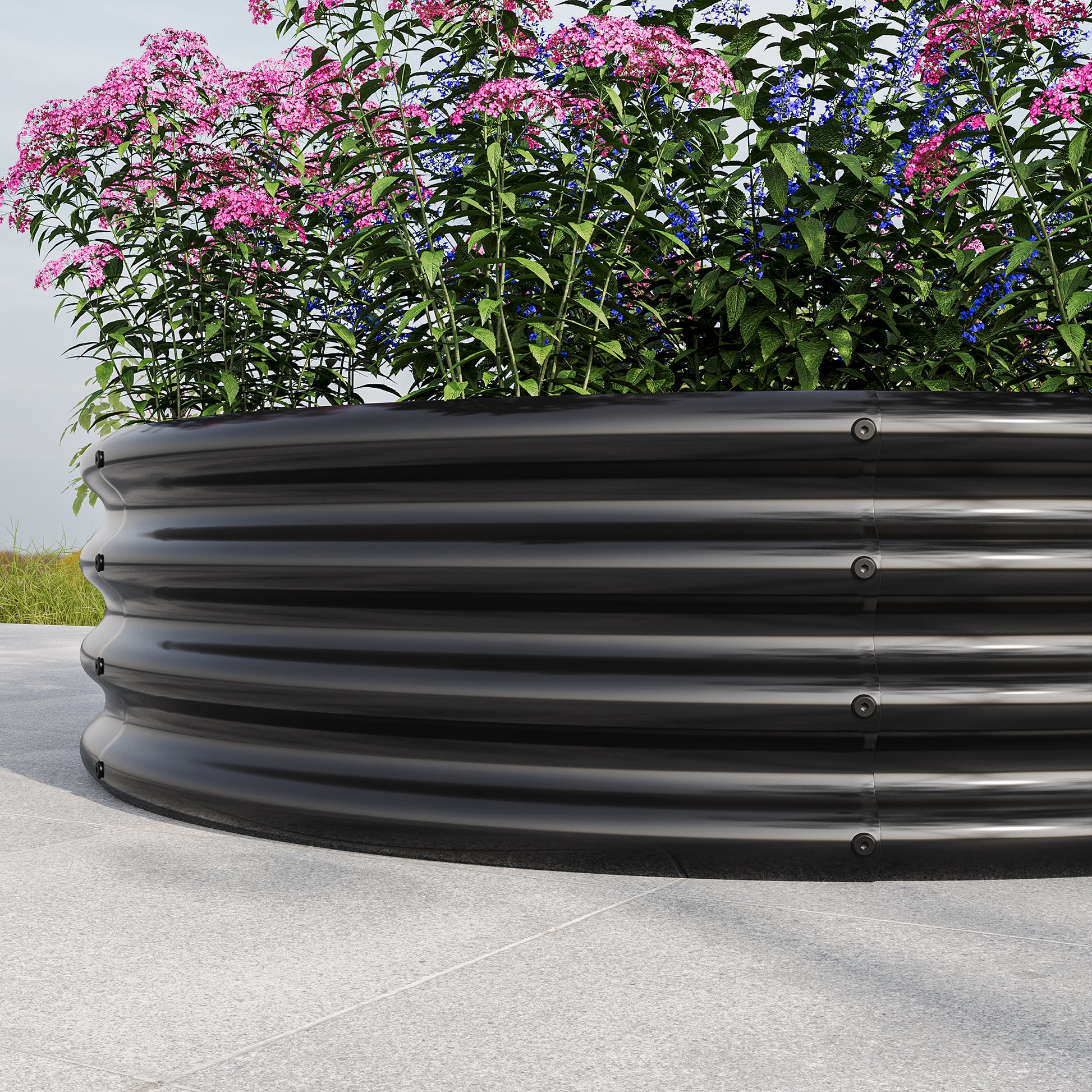 Round Shape Metal Raised Garden Bed Herbs and Vegetable Planter- Black_3