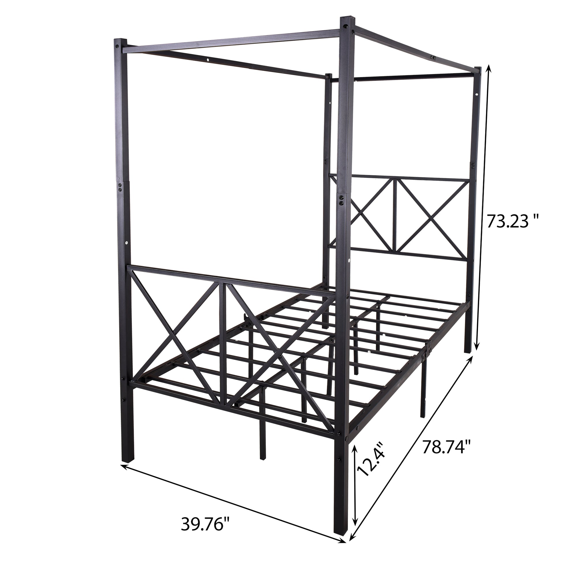 X Shaped Twin-Sized Full Metal Canopy Style Platform Bed Frame- Black_4