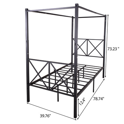 X Shaped Twin-Sized Full Metal Canopy Style Platform Bed Frame- Black_4