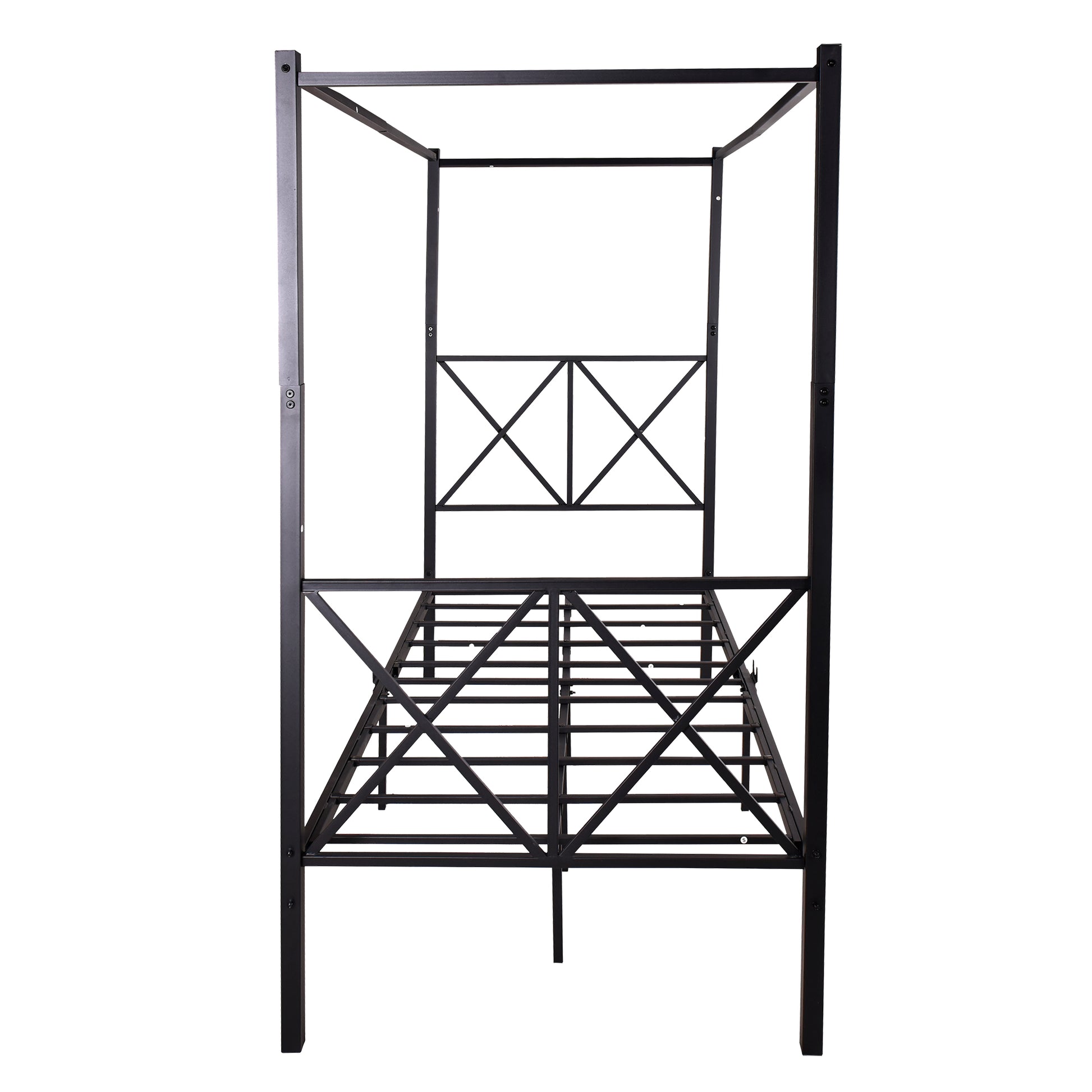 X Shaped Twin-Sized Full Metal Canopy Style Platform Bed Frame- Black_3
