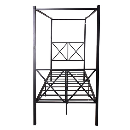 X Shaped Twin-Sized Full Metal Canopy Style Platform Bed Frame- Black_3