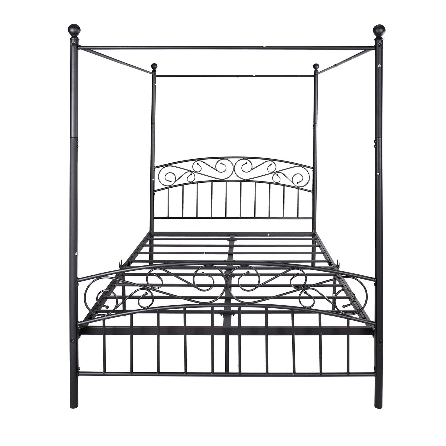 Queen Size Metal Canopy Bed Frame with Headboard and Footboard Black_7